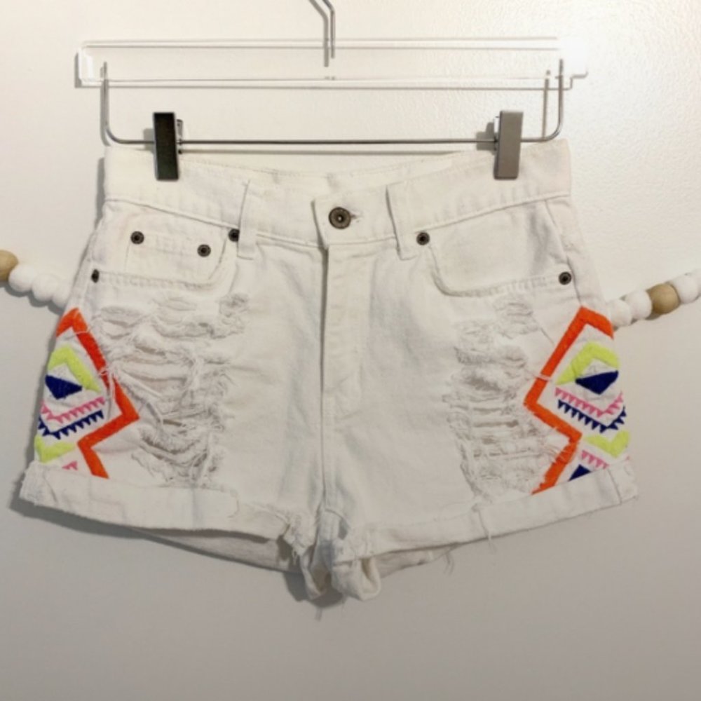 LF Carmar White High waisted neon Shorts